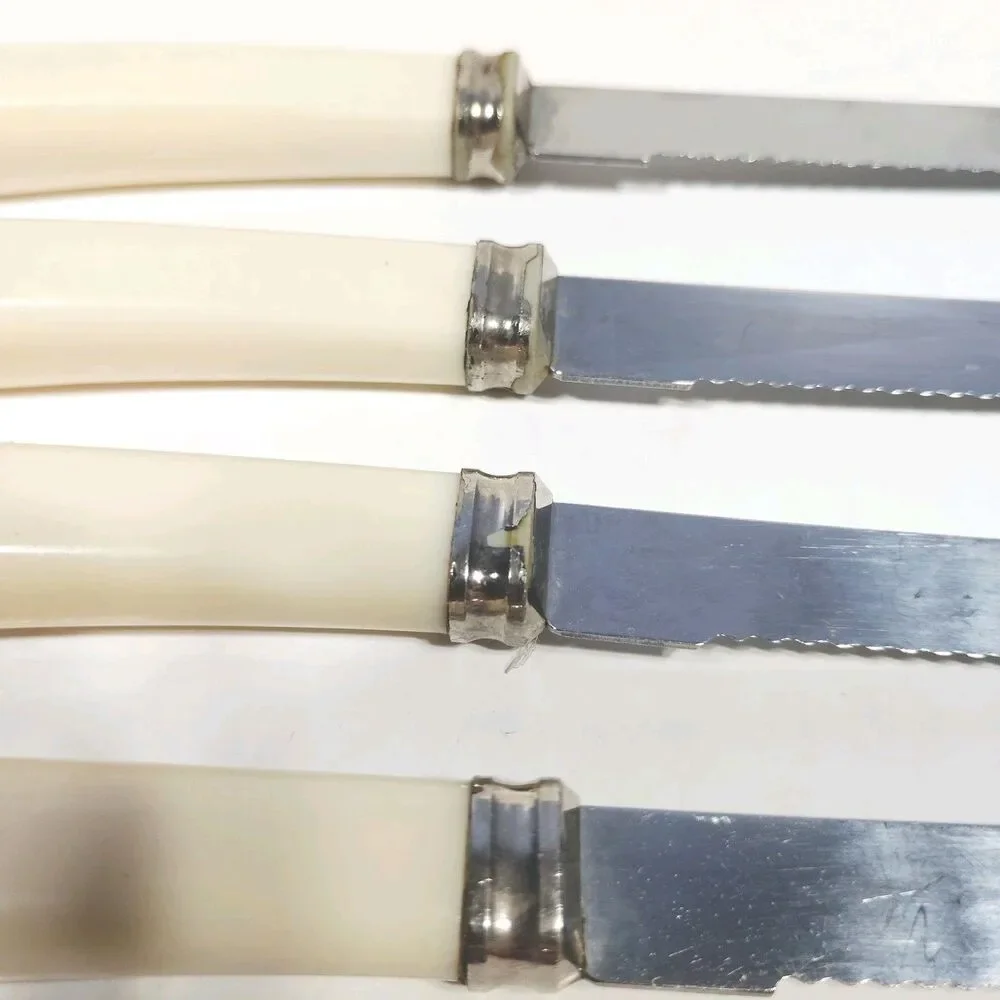 Vintage Quikut Steak Knives Set Of 4 Cream Ivory Handle Serrated USA MCM